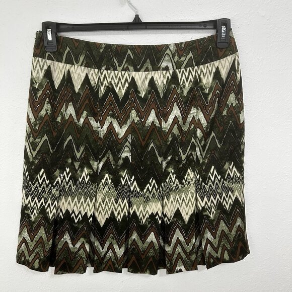 Carlisle Green Pleated Skirt Chevron Silk Wool 10 Forest Festival Boho Colorful - Picture 4 of 10